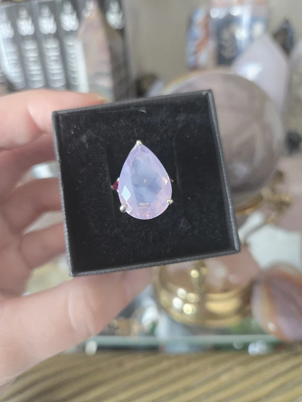 Sterling Silver Lavender Quartz Ring with Garnet accents 925